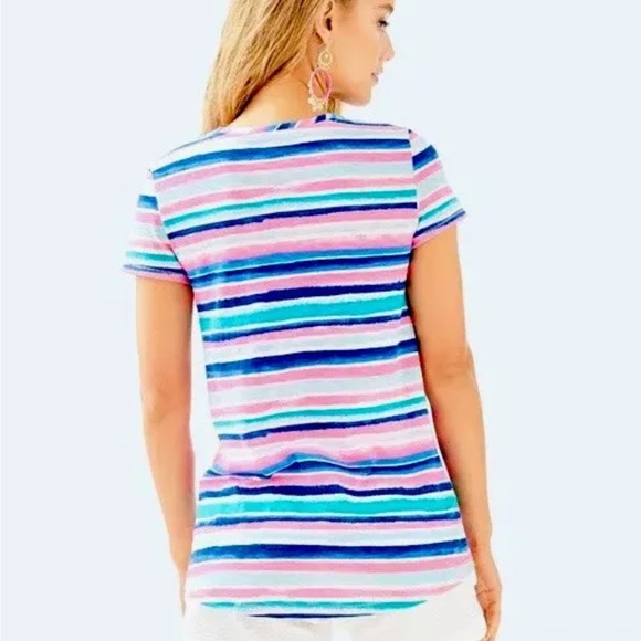 Lilly Pulitzer NWT Etta V-Neck Top Sandy Shell Stripe $44 Size XXS - Picture 2 of 7